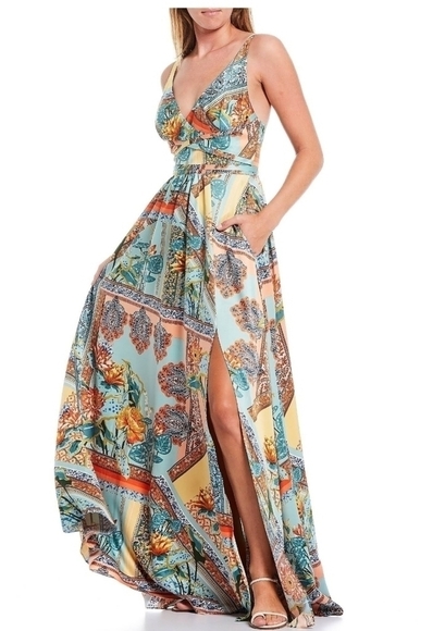 LAUNDRY by Shelli Segal Satin Printed Finish Maxi Dress - Picture 1 of 17